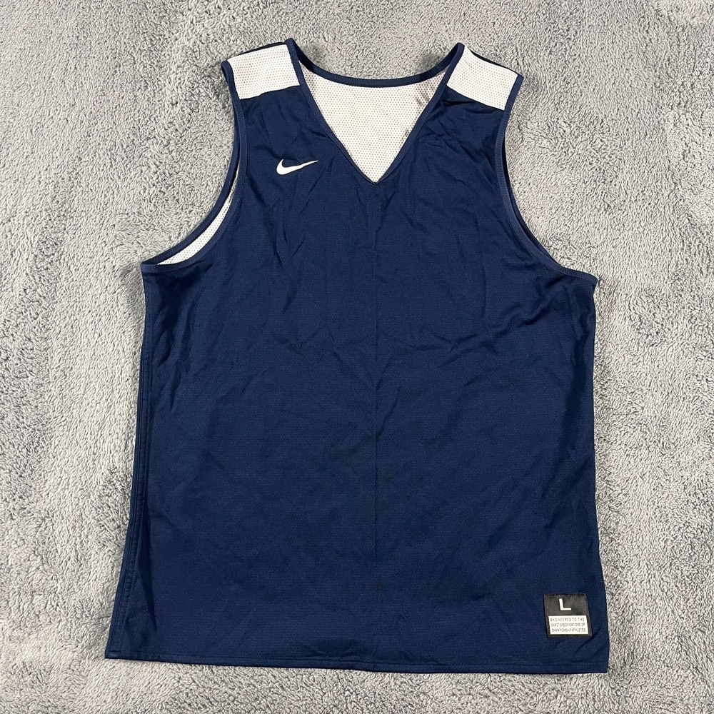 Nike Reversible Basketball Tank Jersey Mens L Navy White Mesh Active Pullover